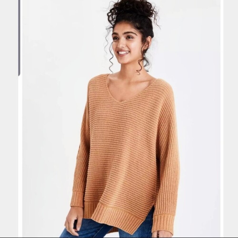 American Eagle Cozy Textured Knit Tunic Sweater XS/S – Caramel Brown